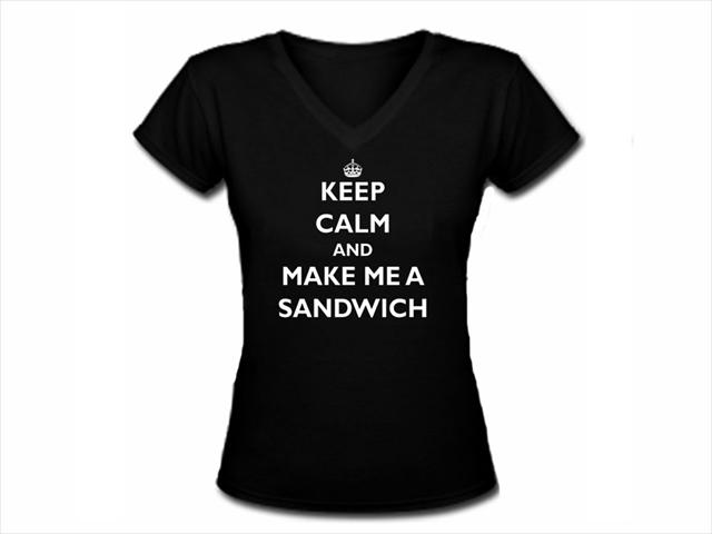 Keep calm and make me a sandwich female parody slim te shirt